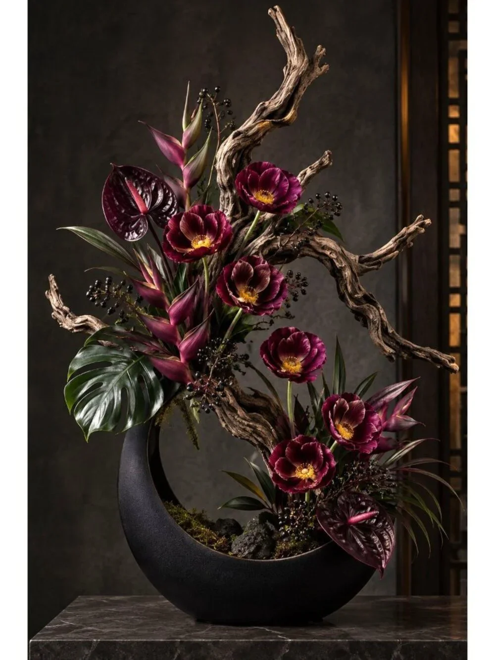 Plum Purple Artificial Poppy Stems, 6 Stem Faux Wildflower Bunch, 13 Inch